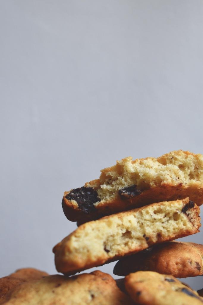 Stack of cookies with chocolate pieces 